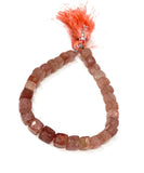 Strawberry Quartz Gemstone Beads Cube Shape, Jewelry Supplies for Jewelry Making, Wholesale Bulk Beads, 7-8mm, 8" Strand