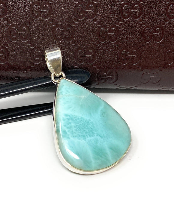 Larimar Pendant, Gemstone Pendant, Bohemian Jewelry, Sterling Silver Pendant, Natural Gemstone Pendant, 48.25x 27mm