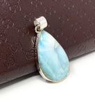 Larimar Pendant, Gemstone Pendant, Bohemian Jewelry, Sterling Silver Pendant, Natural Gemstone Pendant, 48.5 x 22.75mm