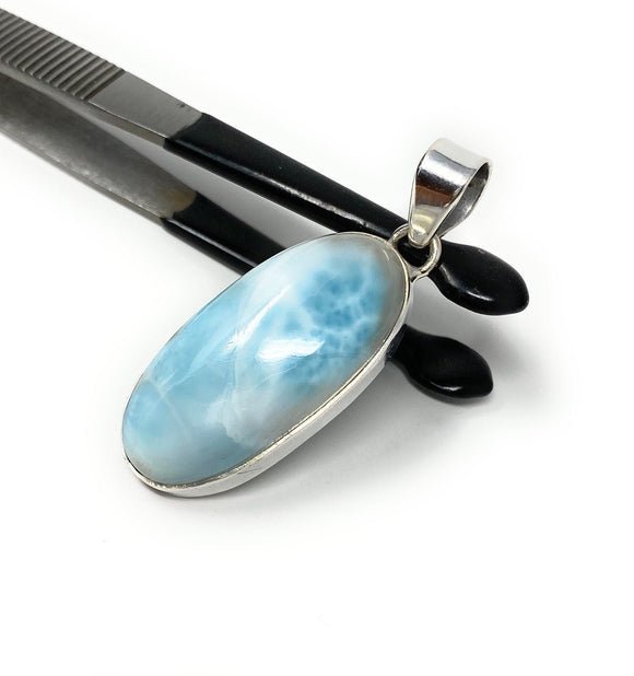 Larimar Pendant, Gemstone Pendant, Sterling Silver Pendant, Bohemian Jewelry, Natural Gemstone Pendant, 47mm X 17mm
