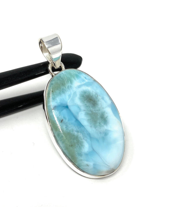 Larimar Pendant, Gemstone Pendant, Sterling Silver Pendant, Bohemian Jewelry, Natural Gemstone Pendant, 49.5mm X 23.5mm