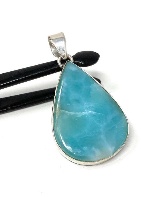Larimar Pendant, Gemstone Pendant, Bohemian Jewelry, Sterling Silver Pendant, Natural Gemstone Pendant, 51mm X 27.3mm