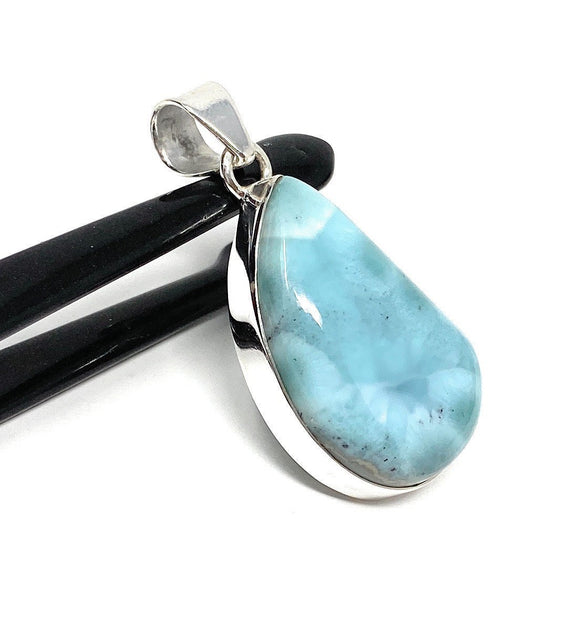 Larimar Pendant, Gemstone Pendant, Bohemian Jewelry, Sterling Silver Pendant, Natural Gemstone Pendant, 43mm X 21mm