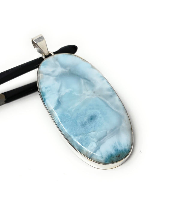 Larimar Pendant, Gemstone Pendant, Sterling Silver Pendant, Bohemian Jewelry, Natural Gemstone Pendant, 76.5mm X 32.25mm