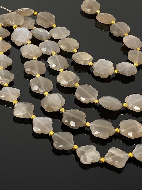 Gray Brown Moonstone Beads - Flower Shape , Gemstone Beads, Jewelry Supplies for Jewelry Making, Wholesale Beads, Bulk Beads, 8” Strand
