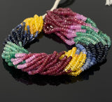 3mm -4mm 16.5” Natural Multi Precious Gemstone Beads , Ruby- Emerald and Sapphire Beads, Multi Precious Faceted Gemstone Beads ,AAA+ Quality