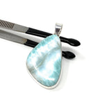 Larimar Pendant, Gemstone Pendant, Bohemian Jewelry, Sterling Silver Pendant, Natural Gemstone Pendant, 54mm X 26.75mm