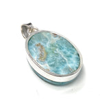 Natural Larimar Pendant, Sterling Silver Gemstone Jewelry, Wholesale DIY Pendants Jewelry Supplies, Gifts for Her, 42.5mm X 24.75mm