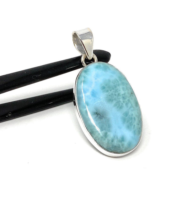 Natural Larimar Pendant, Sterling Silver Gemstone Jewelry, Wholesale DIY Pendants Jewelry Supplies, Gifts for Her, 44mm X 21mm