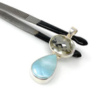 Larimar and Green Amethyst Gemstone Pendant, Larimar Pendant, Prasiolite Pendant, Sterling Silver Jewelry, Bohemian Jewelry, Gifts for Her