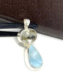 Larimar and Green Amethyst Gemstone Pendant, Larimar Pendant, Prasiolite Pendant, Sterling Silver Jewelry, Bohemian Jewelry, Gifts for Her