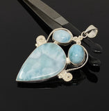 Natural Larimar Pendant, Gemstone Pendant, Silver Jewelry Gifts for Her, Bohemian Jewelry, Boho Pendant