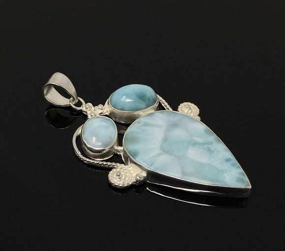 Natural Larimar Pendant, Gemstone Pendant, Silver Jewelry Gifts for Her, Bohemian Jewelry, Boho Pendant