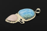 Larimar Pendant, Pink Opal Pendant, Gemstone Pendant, Sterling Silver Jewelry Gifts for Her, Bohemian Jewelry