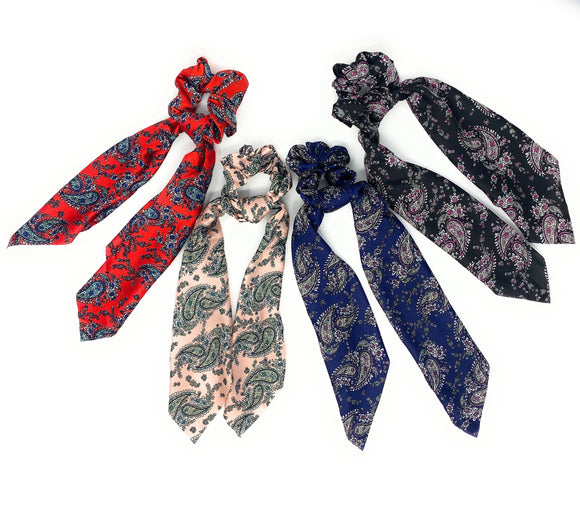 Printed Scrunchies for Women, Ponytail Holder Hair Tie for Girls, Long Tail Scarf Scrunchies for Women - Paisley , Gifts for Girls