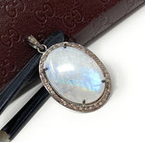 Rainbow Moonstone Gemstone Pendant, Diamond Pendant, Gemstone Pendant, Pave Diamond Pendant, Moonstone Pendant, Sterling Silver Jewelry
