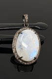 Rainbow Moonstone Gemstone Pendant, Diamond Pendant, Gemstone Pendant, Pave Diamond Pendant, Moonstone Pendant, Sterling Silver Jewelry