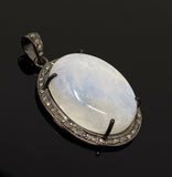 Rainbow Moonstone Gemstone Pendant, Diamond Pendant, Gemstone Pendant, Pave Diamond Pendant, Moonstone Pendant, Sterling Silver Jewelry