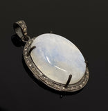 Rainbow Moonstone Gemstone Pendant, Diamond Pendant, Gemstone Pendant, Pave Diamond Pendant, Moonstone Pendant, Sterling Silver Jewelry