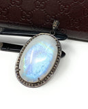 Rainbow Moonstone Gemstone Pendant, Diamond Pendant, Gemstone Pendant, Pave Diamond Pendant, Moonstone Pendant, Sterling Silver Jewelry