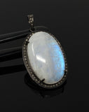 Rainbow Moonstone Gemstone Pendant, Diamond Pendant, Gemstone Pendant, Pave Diamond Pendant, Moonstone Pendant, Sterling Silver Jewelry