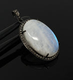 Rainbow Moonstone Gemstone Pendant, Diamond Pendant, Gemstone Pendant, Pave Diamond Pendant, Moonstone Pendant, Sterling Silver Jewelry