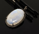 Rainbow Moonstone Gemstone Pendant, Diamond Pendant, Gemstone Pendant, Pave Diamond Pendant, Moonstone Pendant, Sterling Silver Jewelry