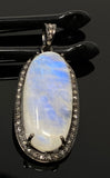 Rainbow Moonstone Gemstone Pendant, Diamond Pendant, Gemstone Pendant, Pave Diamond Pendant, Moonstone Pendant, Sterling Silver Jewelry
