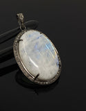 Rainbow Moonstone Gemstone Pendant, Diamond Pendant, Gemstone Pendant, Pave Diamond Pendant, Moonstone Pendant, Sterling Silver Jewelry