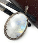 Rainbow Moonstone Gemstone Pendant, Diamond Pendant, Gemstone Pendant, Pave Diamond Pendant, Moonstone Pendant, Sterling Silver Jewelry