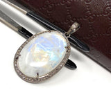 Rainbow Moonstone Gemstone Pendant, Diamond Pendant, Gemstone Pendant, Pave Diamond Pendant, Moonstone Pendant, Sterling Silver Jewelry