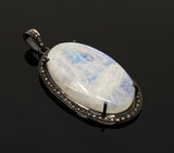 Rainbow Moonstone Gemstone Pendant, Diamond Pendant, Gemstone Pendant, Pave Diamond Pendant, Moonstone Pendant, Sterling Silver Jewelry