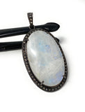 Rainbow Moonstone Gemstone Pendant, Diamond Pendant, Gemstone Pendant, Pave Diamond Pendant, Moonstone Pendant, Sterling Silver Jewelry
