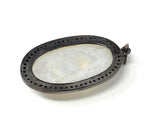 Rainbow Moonstone Gemstone Pendant, Diamond Pendant, Gemstone Pendant, Pave Diamond Pendant, Moonstone Pendant, Sterling Silver Jewelry