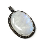 Moonstone Gemstone Pendant, Diamond Pendant, Gemstone Pendant, Pave Diamond Pendant, White Moonstone Pendant, Sterling Silver Jewelry