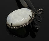 Moonstone Gemstone Pendant, Diamond Pendant, Gemstone Pendant, Pave Diamond Pendant, White Moonstone Pendant, Sterling Silver Jewelry