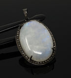 Moonstone Gemstone Pendant, Diamond Pendant, Gemstone Pendant, Pave Diamond Pendant, White Moonstone Pendant, Sterling Silver Jewelry