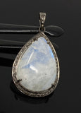 Moonstone Pendant, Gemstone Pendant, Diamond Pendant, Pave Diamond Pendant - Oxidized Sterling Silver Rainbow Moonstone Pendant
