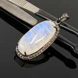 Rainbow Moonstone Gemstone Pendant, Diamond Pendant, Gemstone Pendant, Pave Diamond Pendant, Moonstone Pendant, Sterling Silver Jewelry