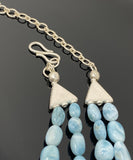 Larimar Necklace, Sterling Silver Double Strand Gemstone Necklace, Spiritual Healing Crystal Jewelry, Chakra Jewelry, December Birthstone