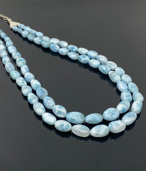 Larimar Necklace, Sterling Silver Double Strand Gemstone Necklace, Spiritual Healing Crystal Jewelry, Chakra Jewelry, December Birthstone