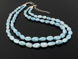 Larimar Necklace, Sterling Silver Double Strand Gemstone Necklace, Spiritual Healing Crystal Jewelry, Chakra Jewelry, December Birthstone