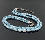 Larimar Necklace, Sterling Silver Double Strand Gemstone Necklace, Spiritual Healing Crystal Jewelry, Chakra Jewelry, December Birthstone