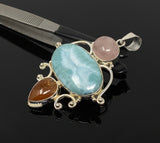 Gemstone Pendant - Larimar, Morganite and Sunstone , Wire Wrapped Pendant, Silver Jewelry Gifts for Her, Bohemian Jewelry