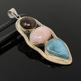 Gemstone Pendant - Larimar, Cats Eye and Pink Opal, Wire Wrapped Pendant, Silver Jewelry Gifts for Her, Bohemian Jewelry