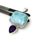 Natural Larimar and Amethyst Gemstone Pendant, Sterling Silver Jewelry, Larimar Pendant, Amethyst Pendant, Bohemian Jewelry