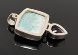 Natural Larimar and Amethyst Gemstone Pendant, Sterling Silver Jewelry, Larimar Pendant, Amethyst Pendant, Bohemian Jewelry