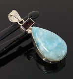 Natural Larimar and Garnet Gemstone Pendant, Sterling Silver Jewelry, Larimar Pendant, Garnet Pendant, Bohemian Jewelry