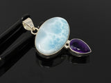 Natural Larimar and Amethyst Gemstone Pendant, Sterling Silver Jewelry, Larimar Pendant, Amethyst Pendant, Bohemian Jewelry