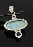 Natural Larimar, Garnet and Amethyst Gemstone Pendant, Sterling Silver Jewelry, Larimar Pendant, Amethyst Pendant, Bohemian Jewelry